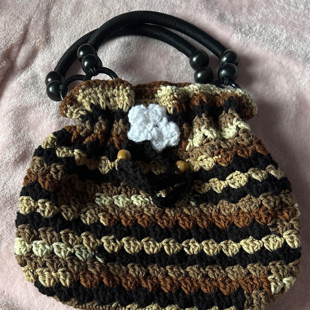 Handcrafted Crochet Bag with Black and Brown Stripes